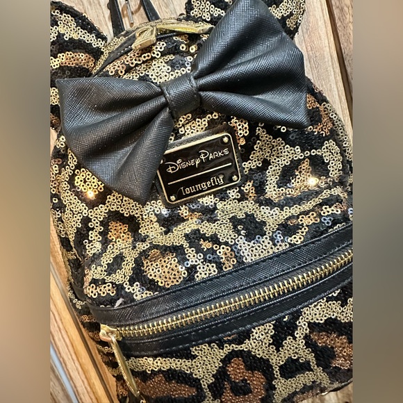 LOUNGEFLY DISNEY PARKS LEOPARD SEQUIN MINI BACKPACK - Picture 3 of 11